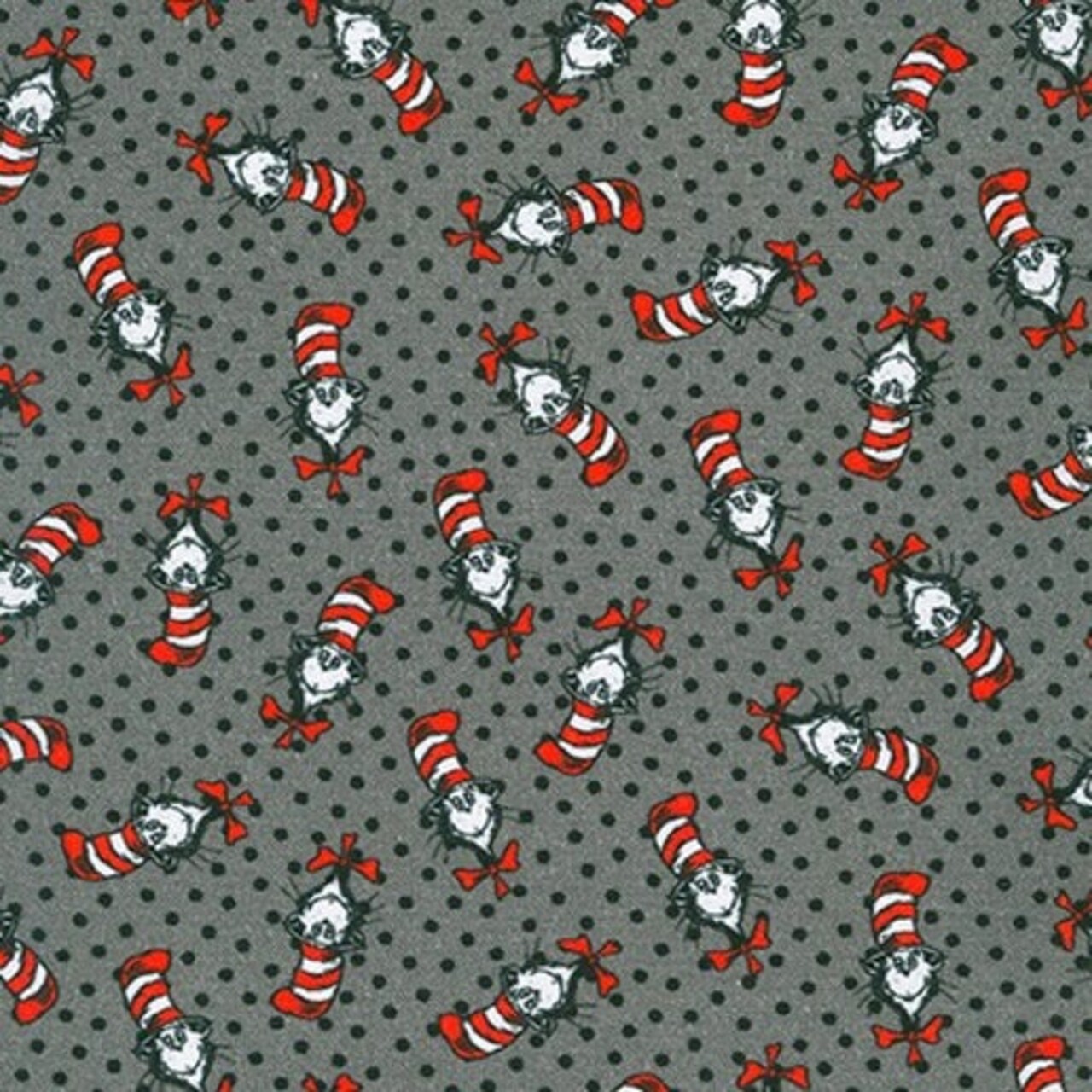 Licensed Dr. Seuss Cat in the Hat Tossed Grey Cotton Fabric by the Yard